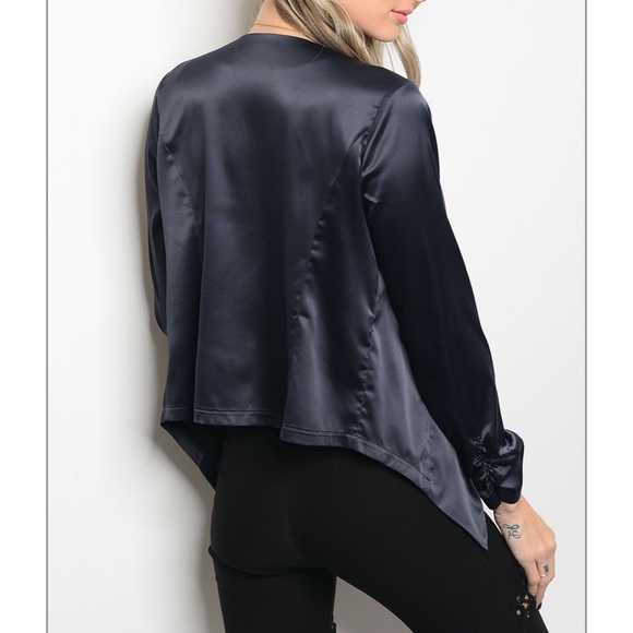 NWT Soft & Cozy Navy Satin Blazer - Picture 2 of 3